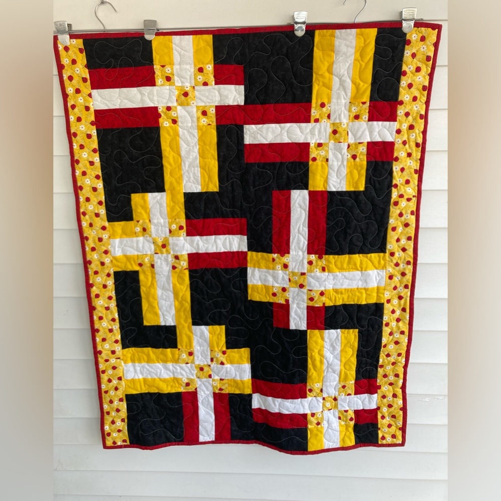 Preloved Handmade Ladybug 36x47 Personal Quilt Size +Ladybug Diamond Pendant